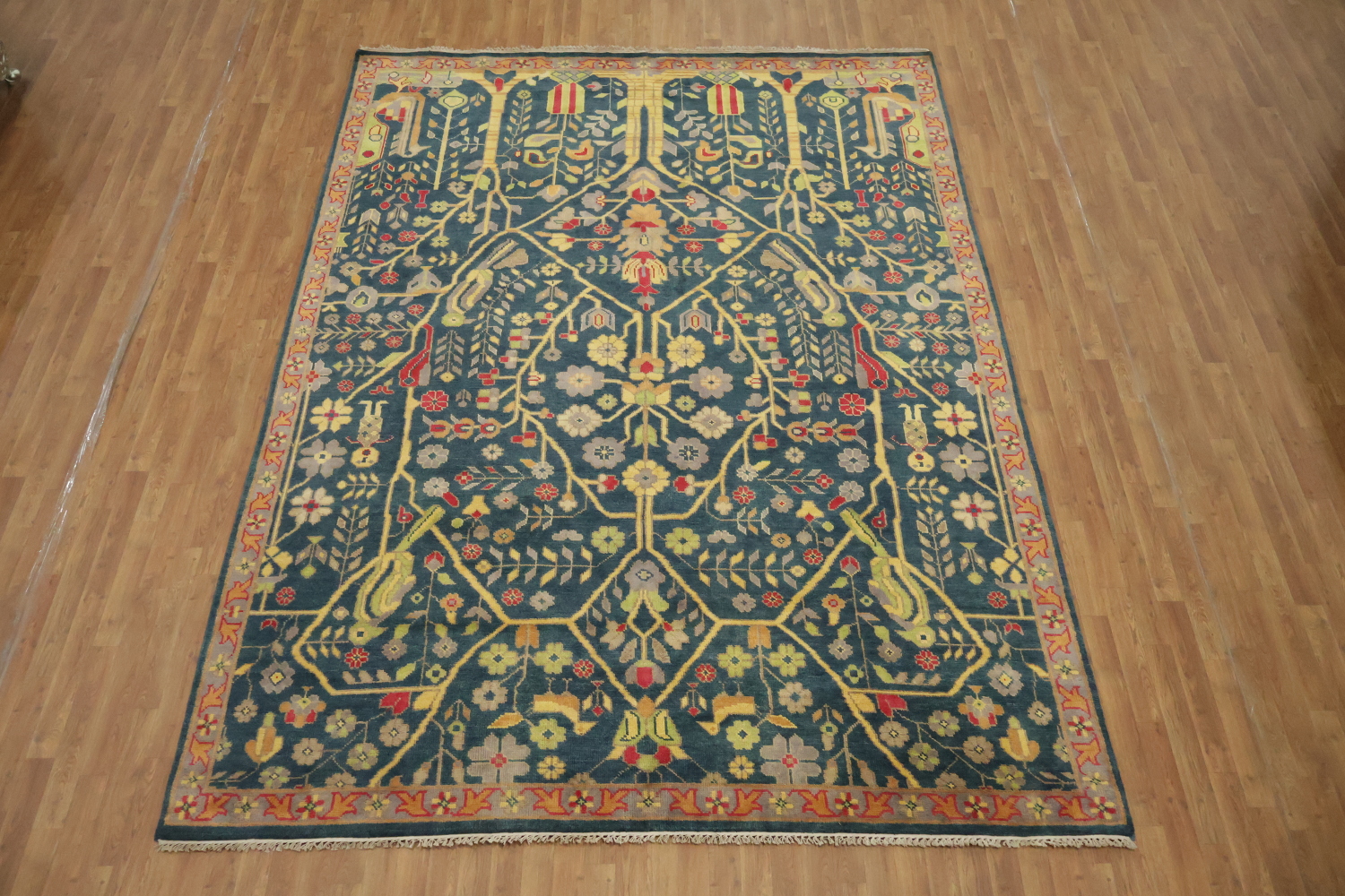 Classic Bird and Tree Motif Rug in Rich Earthy Tones 9' x 12'