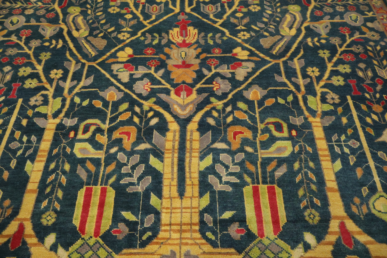 Classic Bird and Tree Motif Rug in Rich Earthy Tones 9' x 12'