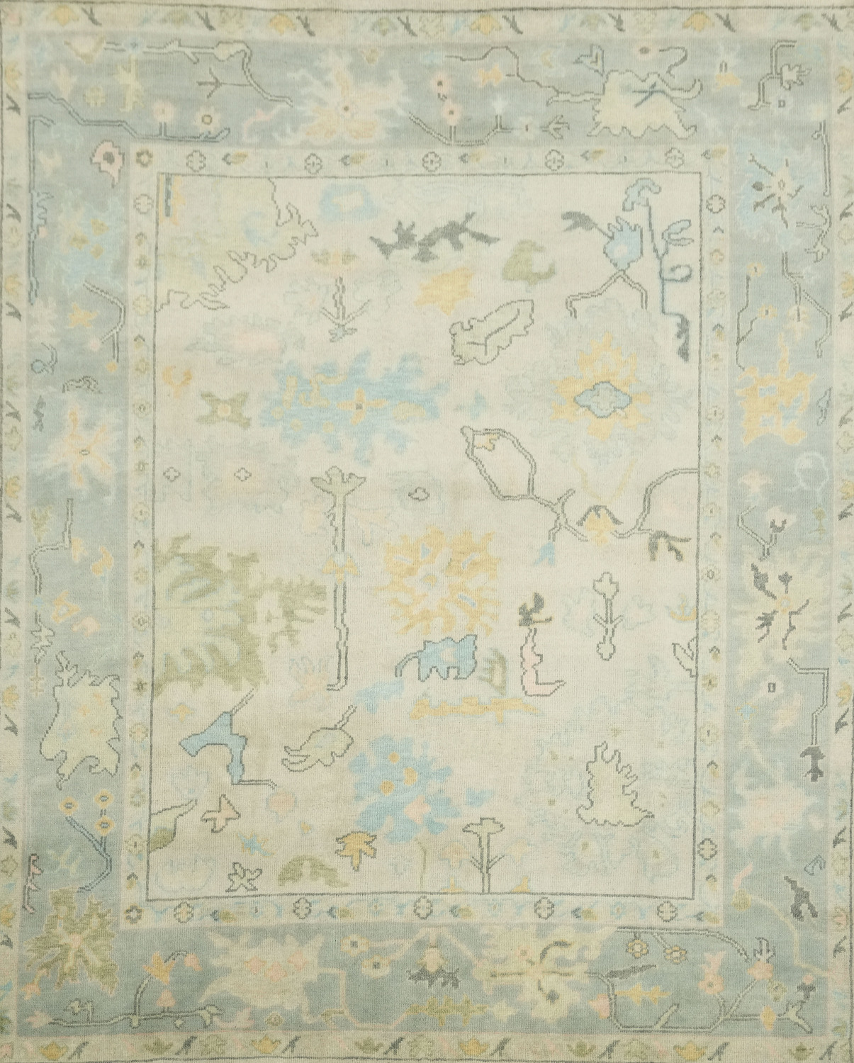 Light Green and Blue Traditional Oushak Hand Made Area Rug 8x10