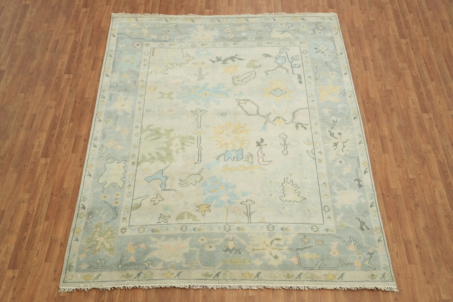 Light Green and Blue Traditional Oushak Hand Made Area Rug 8x10