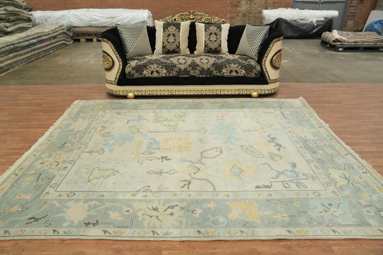Light Green and Blue Traditional Oushak Hand Made Area Rug 8x10
