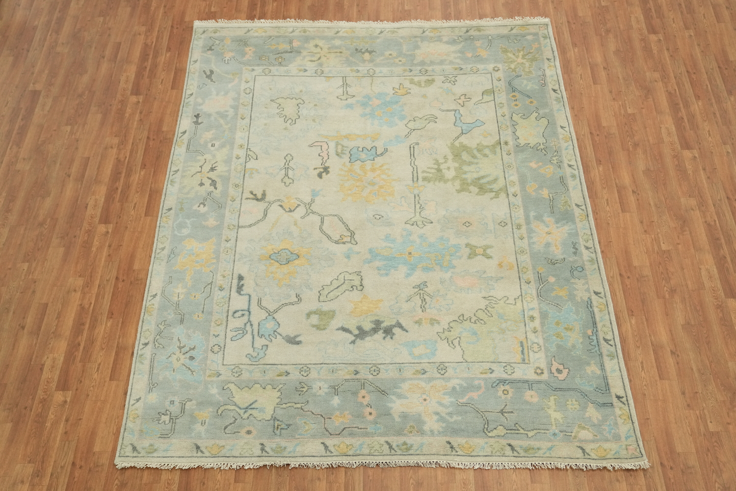 Light Green and Blue Traditional Oushak Hand Made Area Rug 8x10