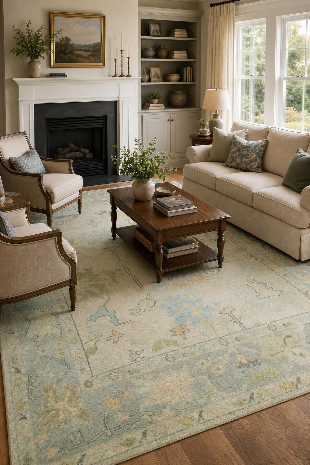 Light Green and Blue Traditional Oushak Hand Made Area Rug 8x10