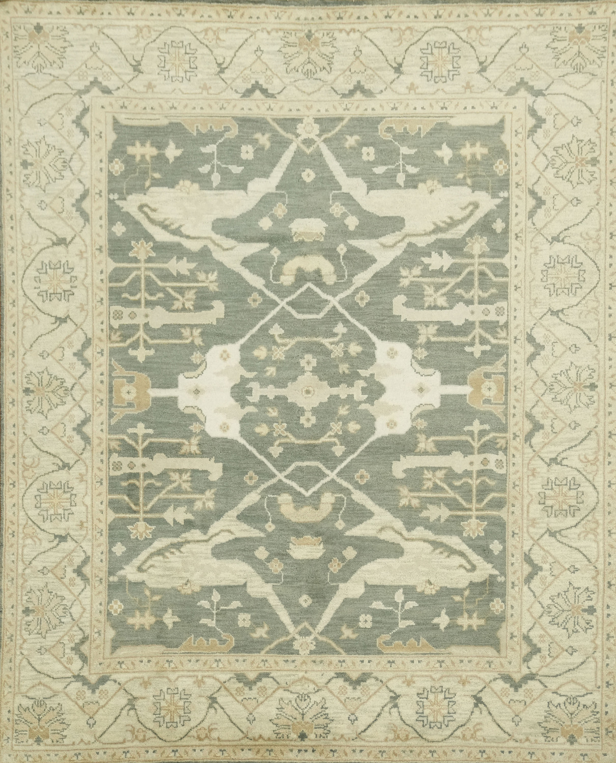 Green Traditional Oushak Hand-Knotted Wool Living Room Rug 8x10