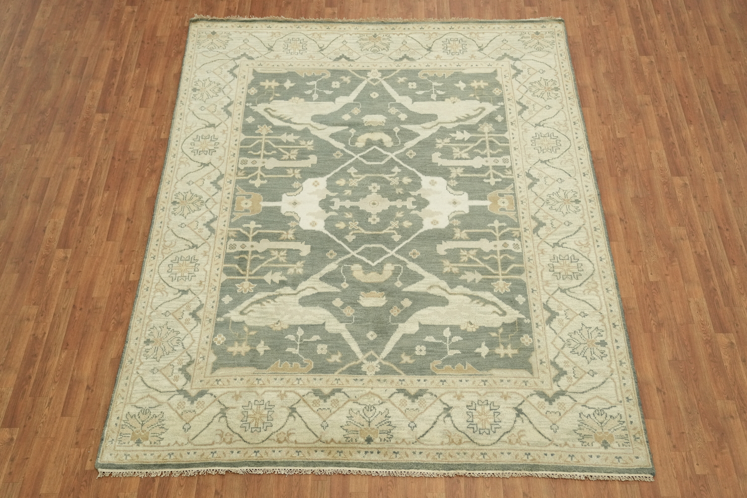 Green Traditional Oushak Hand-Knotted Wool Living Room Rug 8x10