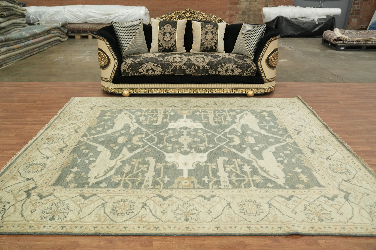 Green Traditional Oushak Hand-Knotted Wool Living Room Rug 8x10