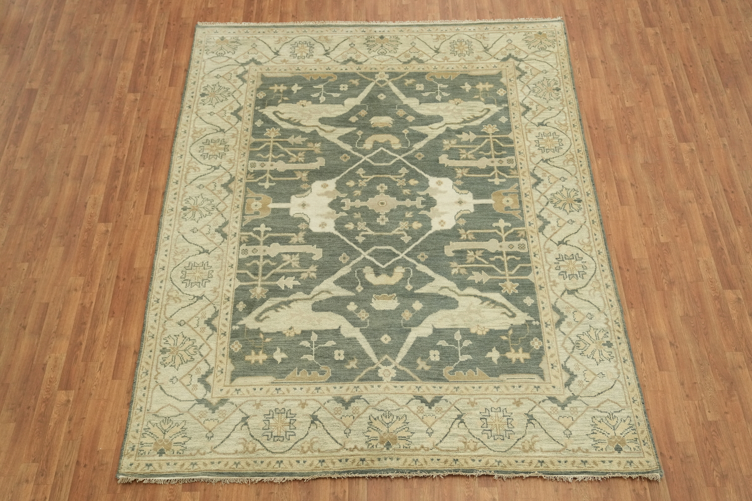 Green Traditional Oushak Hand-Knotted Wool Living Room Rug 8x10