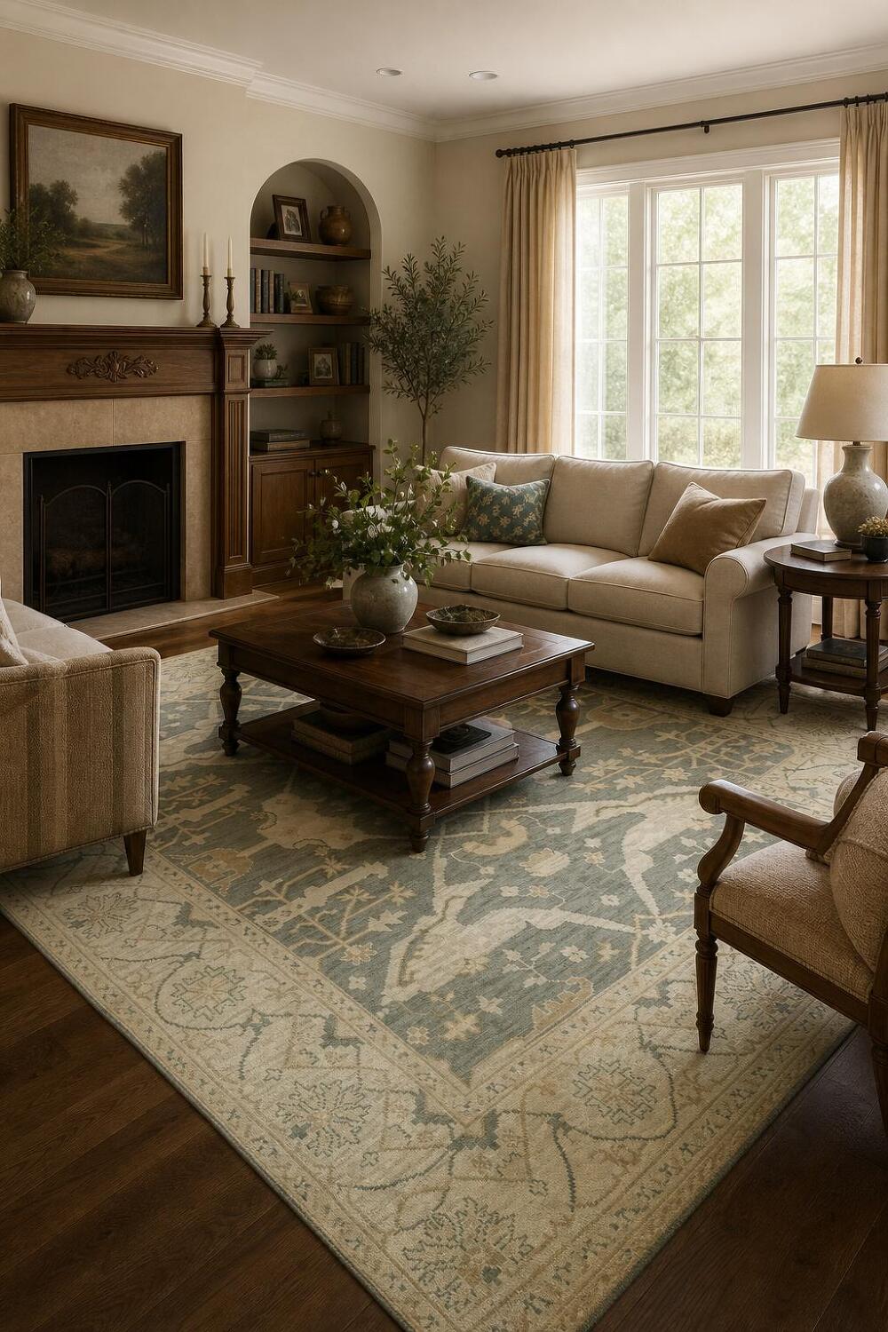 Green Traditional Oushak Hand-Knotted Wool Living Room Rug 8x10
