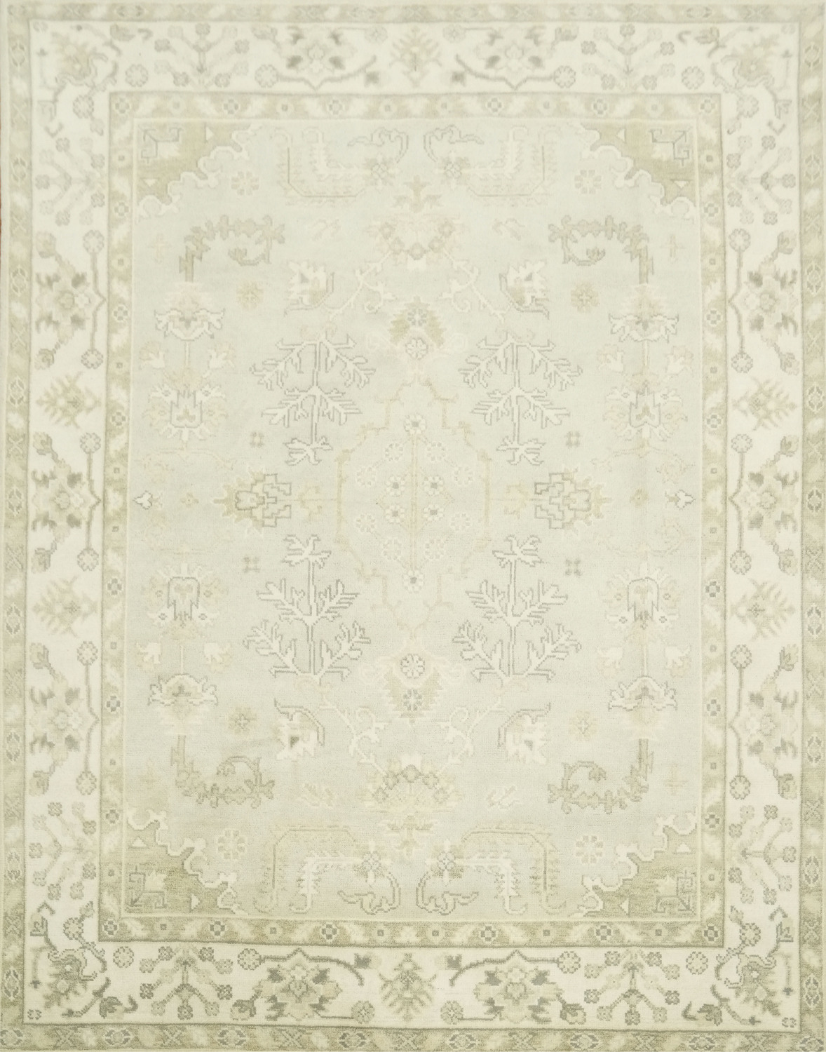 Muted Color Green and Cream Traditional Oushak Hand Made Area Rug 8x10
