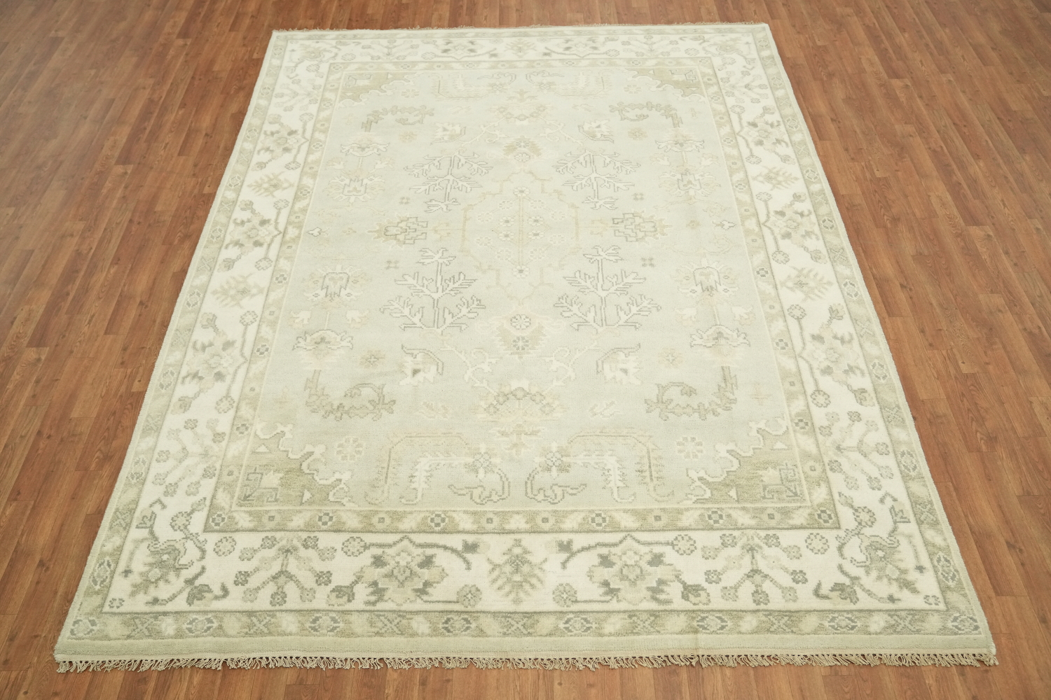 Muted Color Green and Cream Traditional Oushak Hand Made Area Rug 8x10