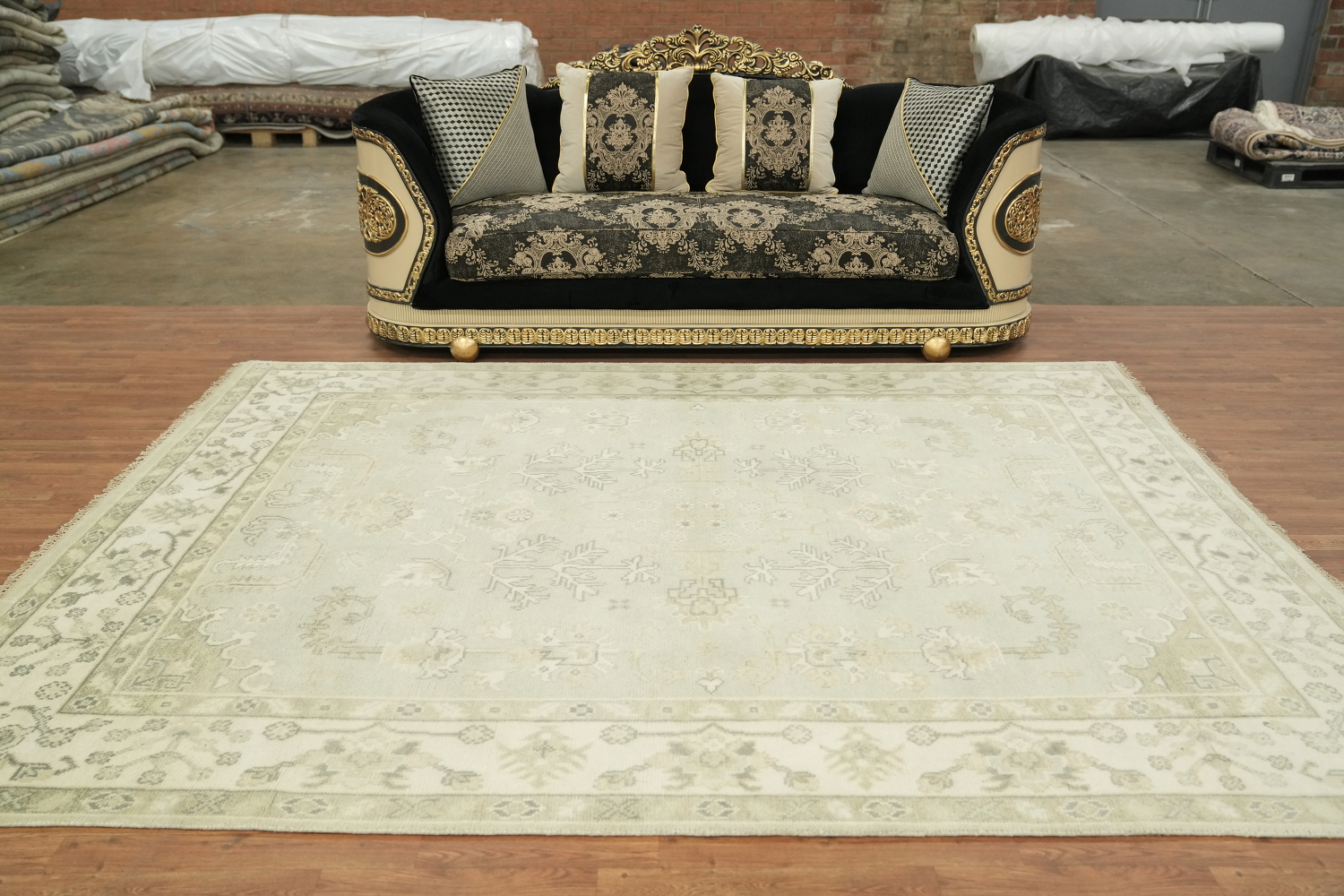 Muted Color Green and Cream Traditional Oushak Hand Made Area Rug 8x10