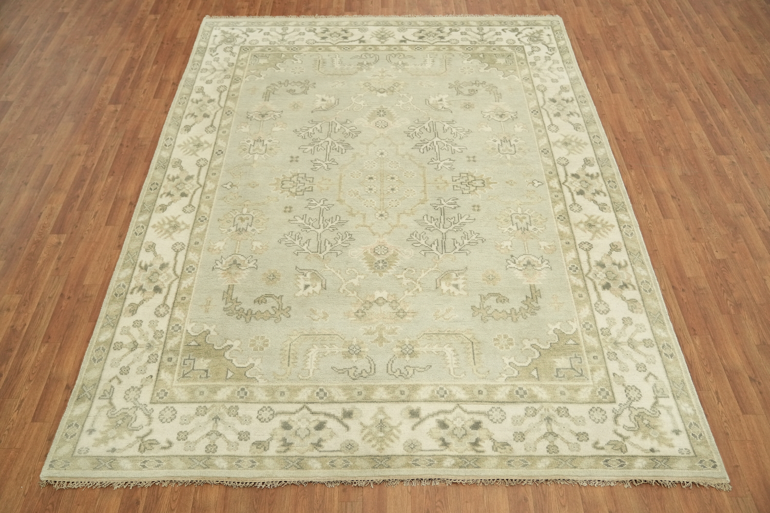 Muted Color Green and Cream Traditional Oushak Hand Made Area Rug 8x10