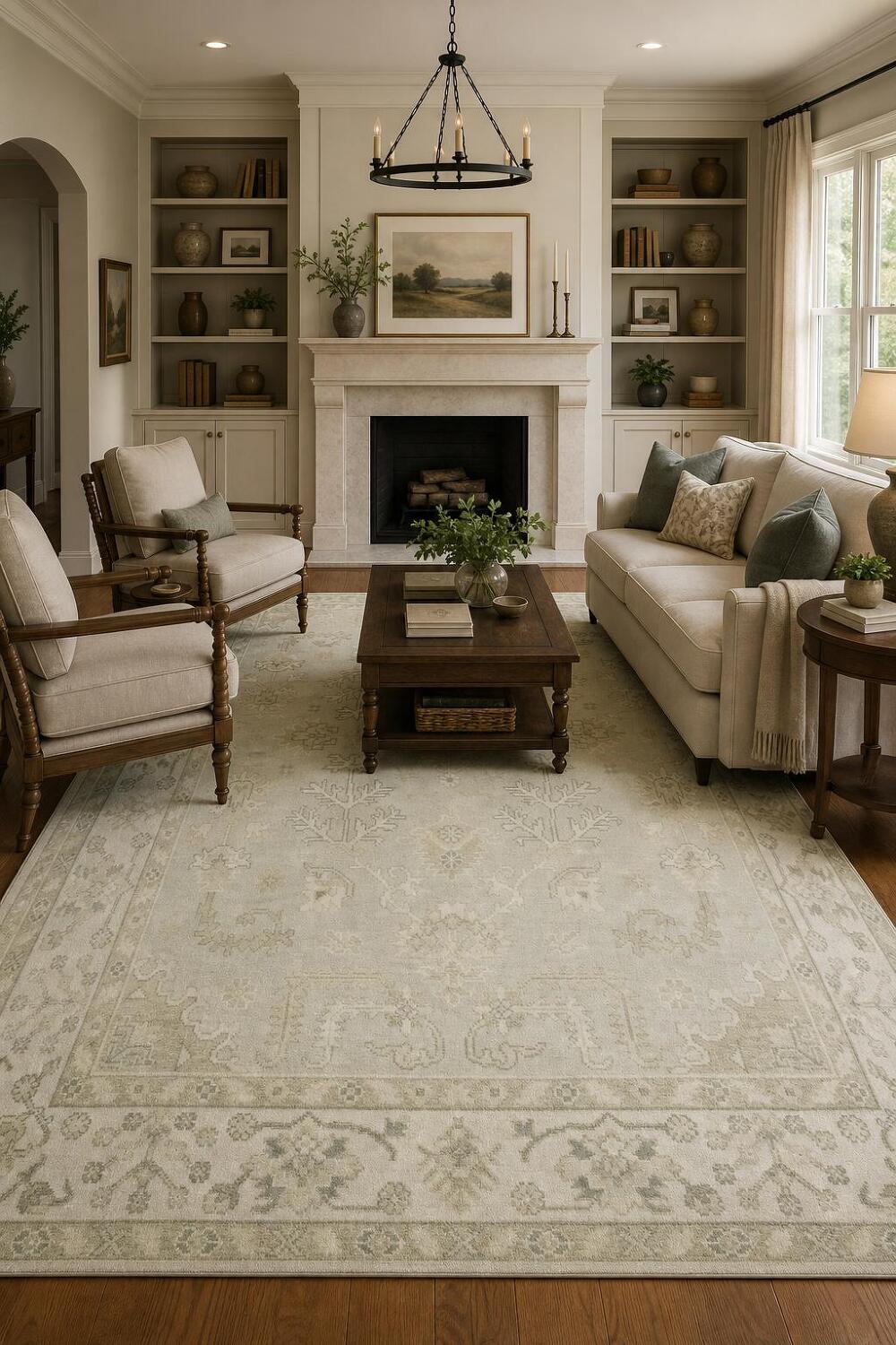 Muted Color Green and Cream Traditional Oushak Hand Made Area Rug 8x10