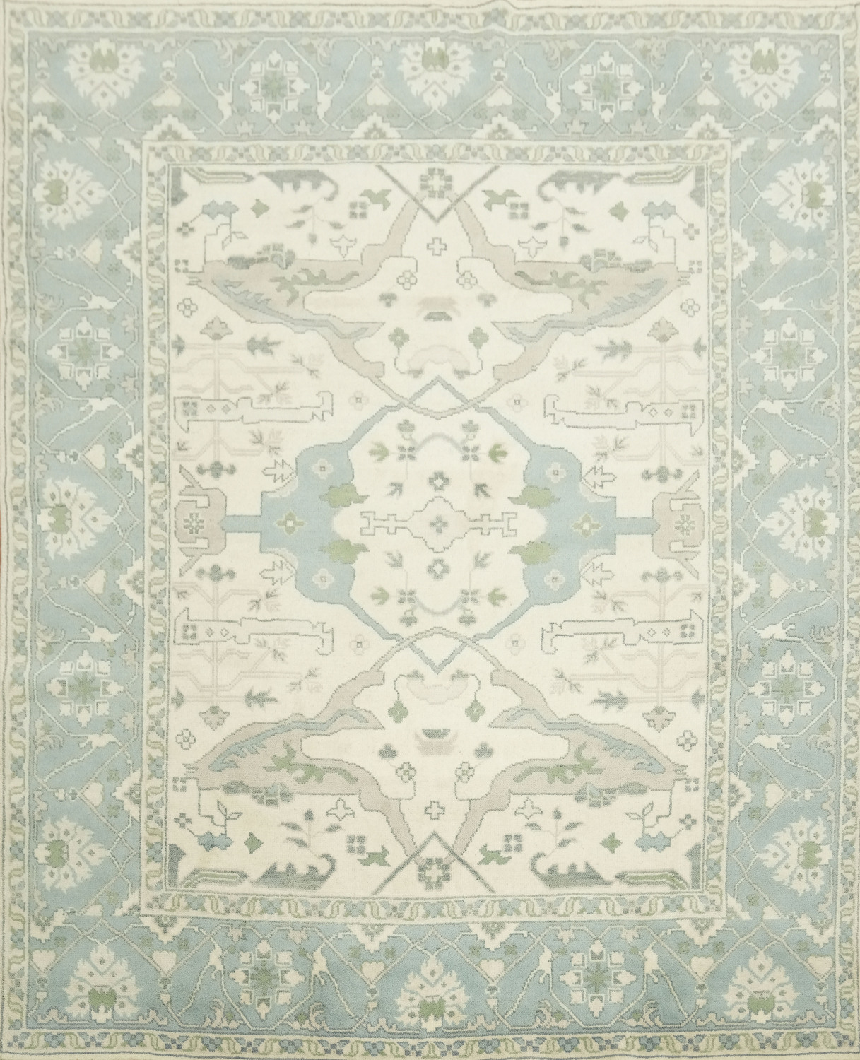 Cream and Blue Traditional Oushak Hand Made Area Rug 8x10