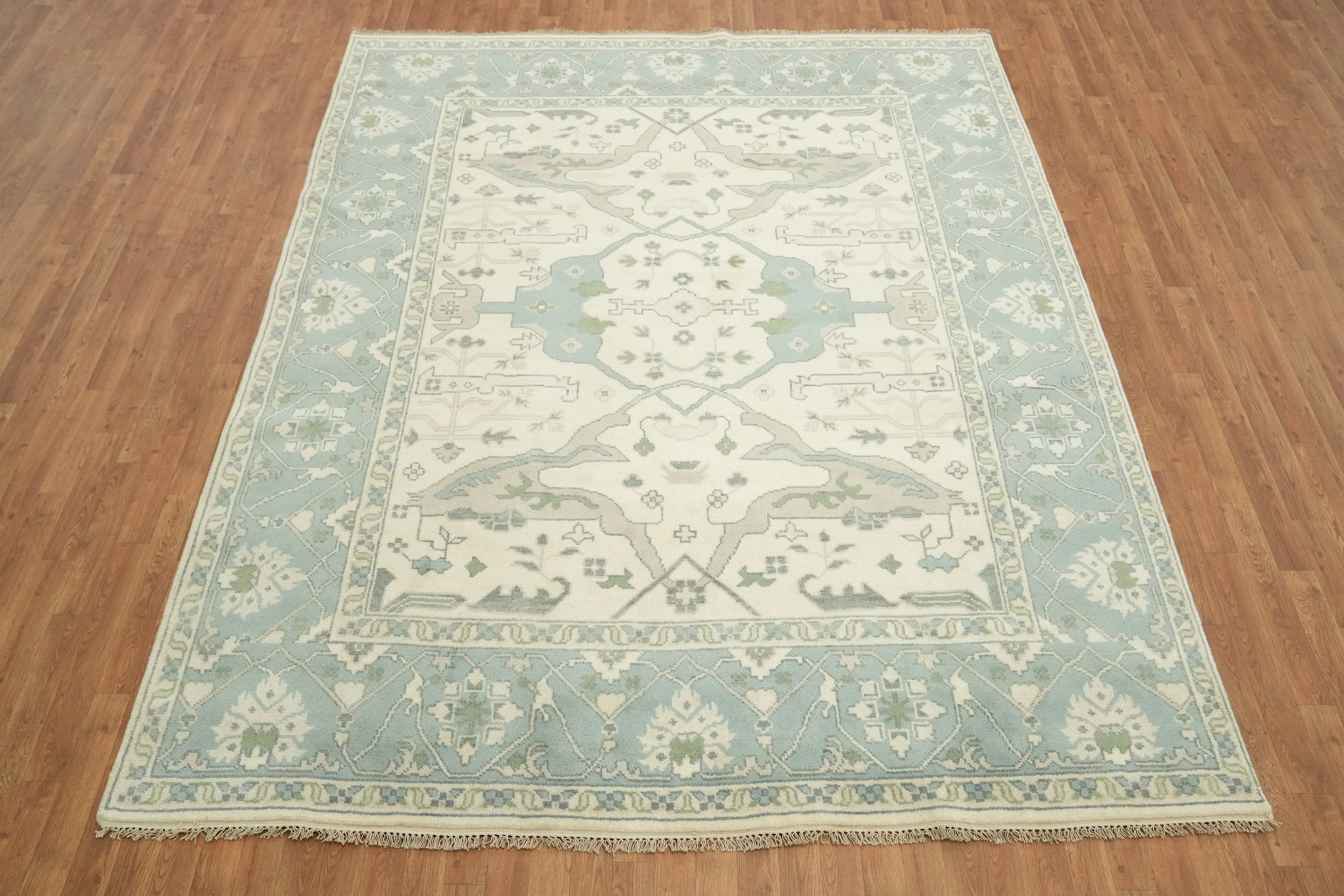 Cream and Blue Traditional Oushak Hand Made Area Rug 8x10