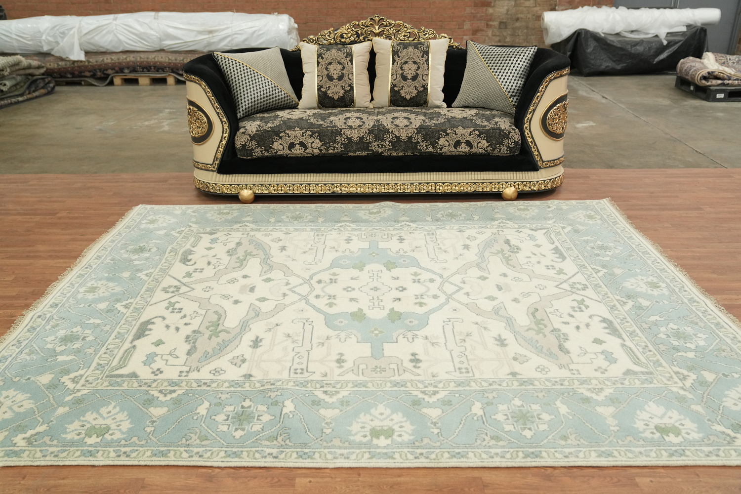 Cream and Blue Traditional Oushak Hand Made Area Rug 8x10