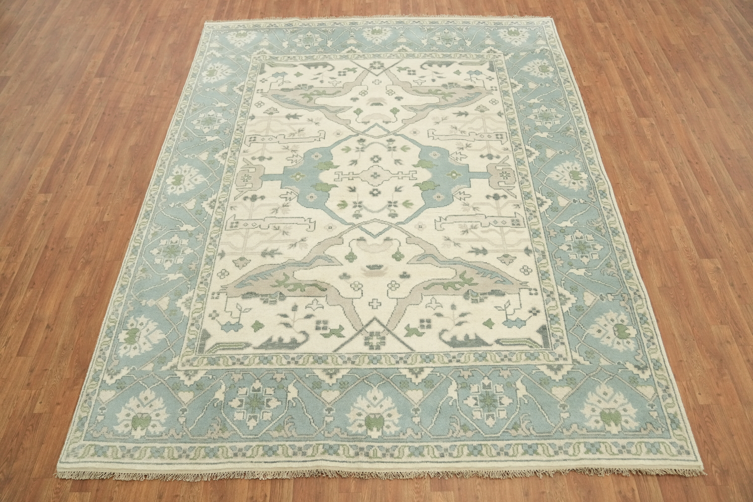 Cream and Blue Traditional Oushak Hand Made Area Rug 8x10