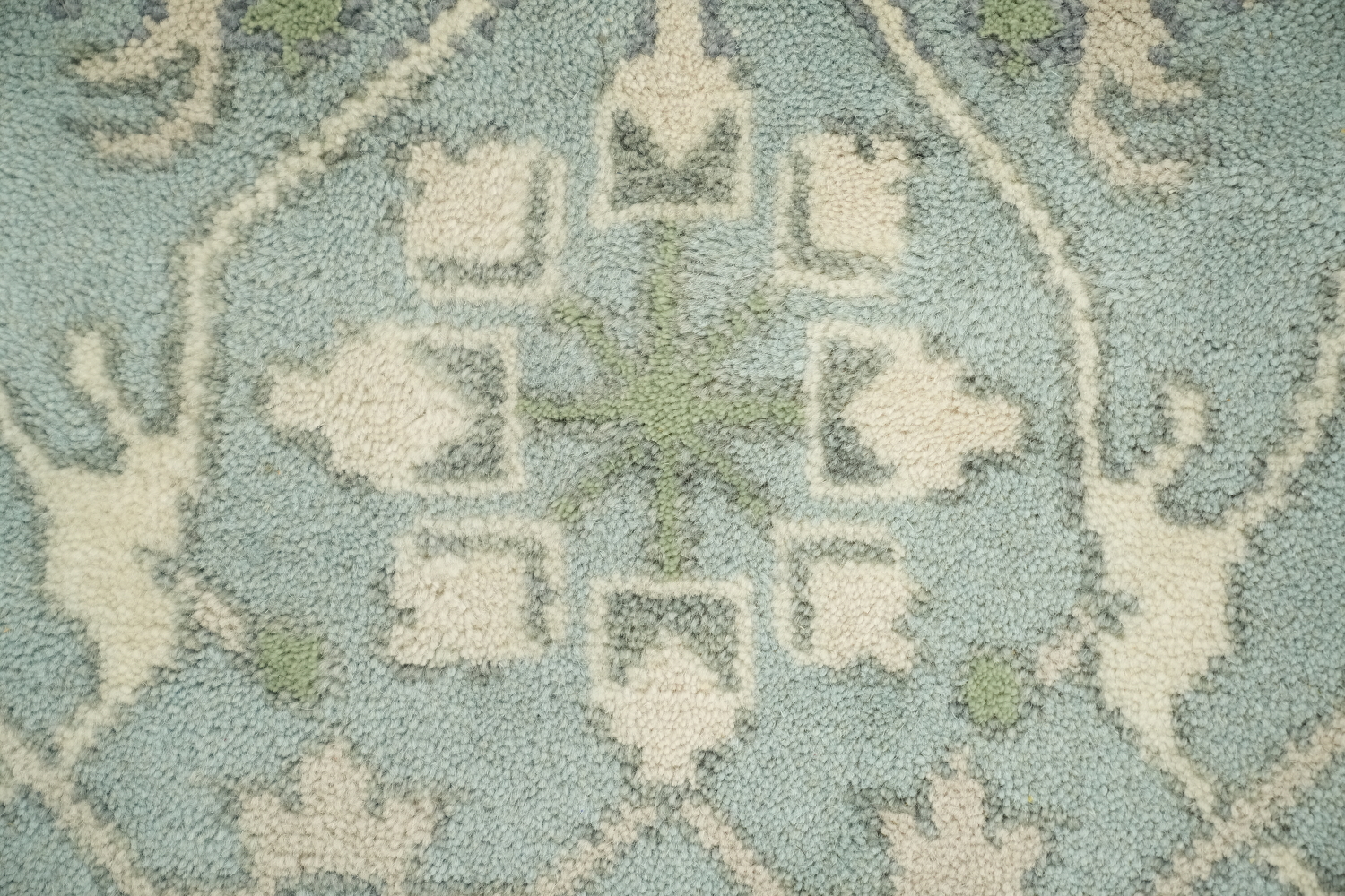 Cream and Blue Traditional Oushak Hand Made Area Rug 8x10