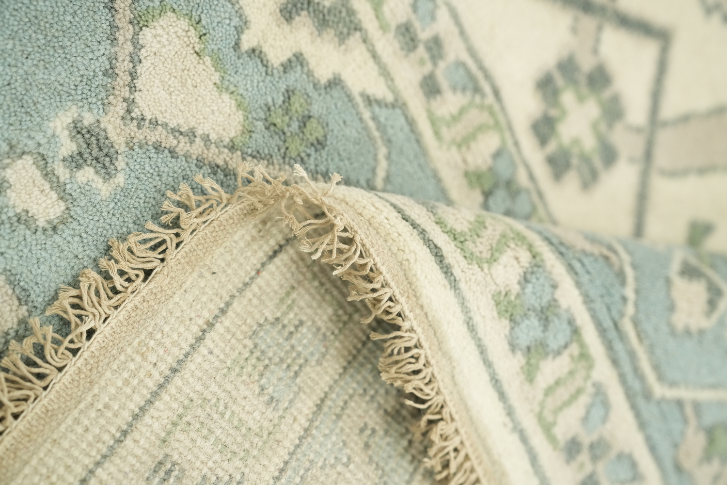 Cream and Blue Traditional Oushak Hand Made Area Rug 8x10