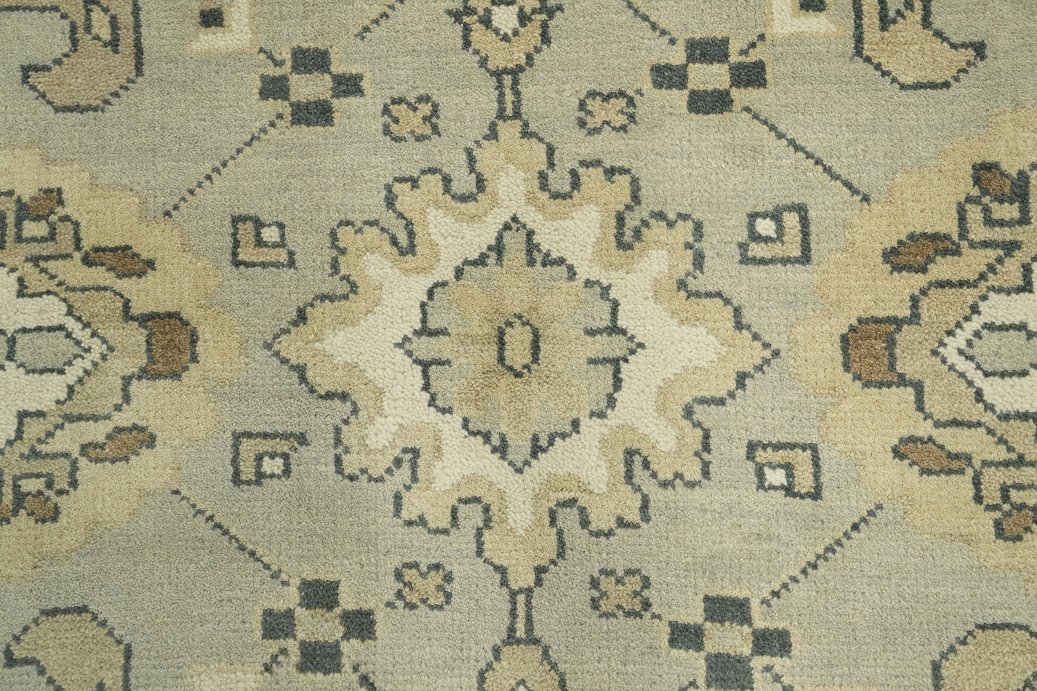 9x12 Beige & Light Blue Oushak Traditional Geometric Rug in Muted Earth Tones