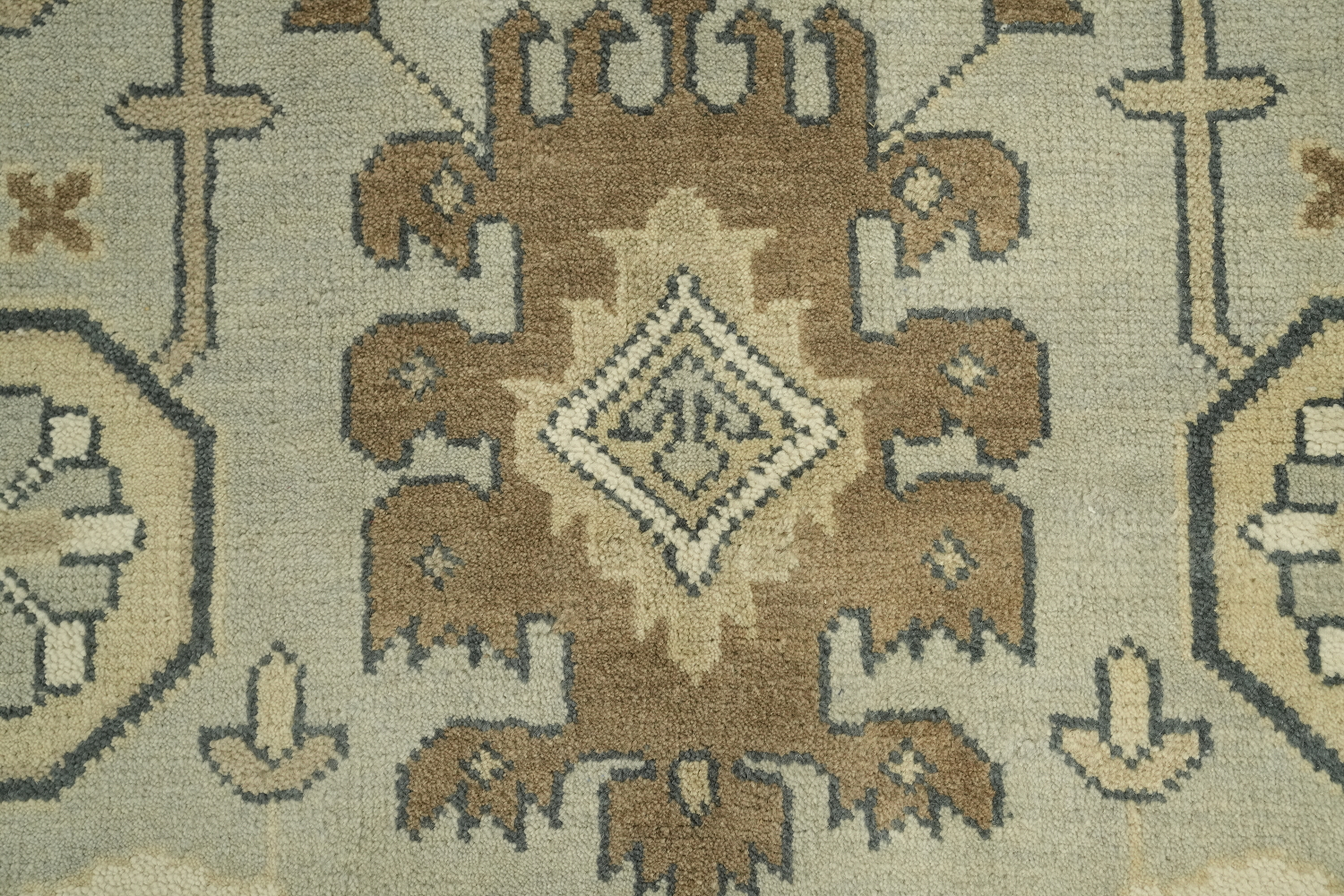 9x12 Beige & Light Blue Oushak Traditional Geometric Rug in Muted Earth Tones