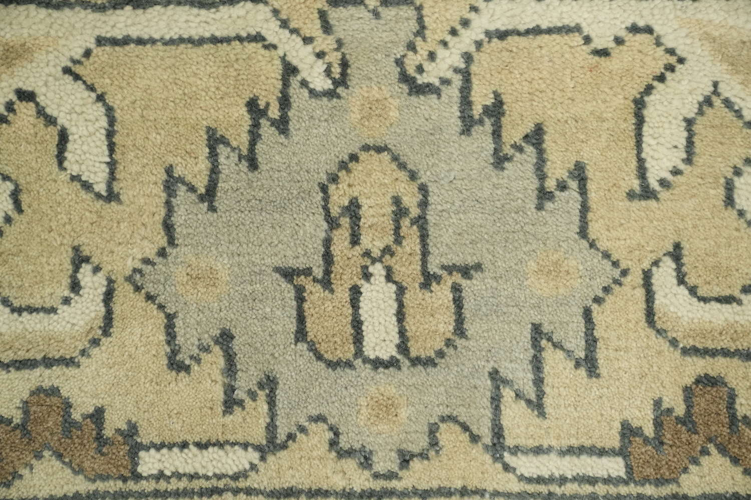9x12 Beige & Light Blue Oushak Traditional Geometric Rug in Muted Earth Tones