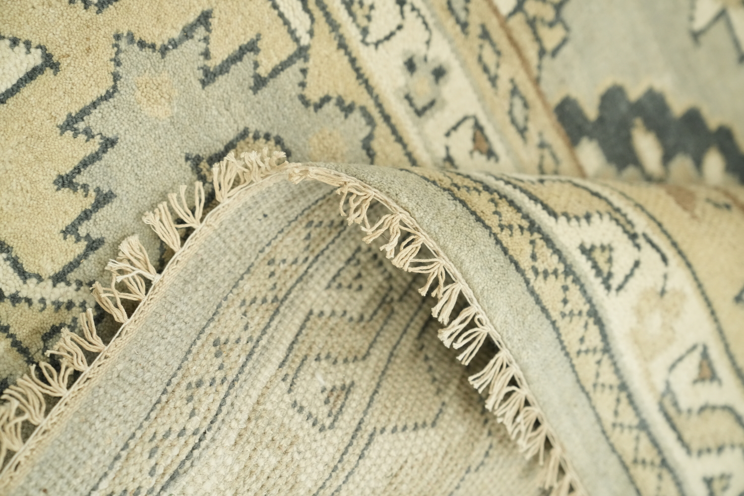 9x12 Beige & Light Blue Oushak Traditional Geometric Rug in Muted Earth Tones