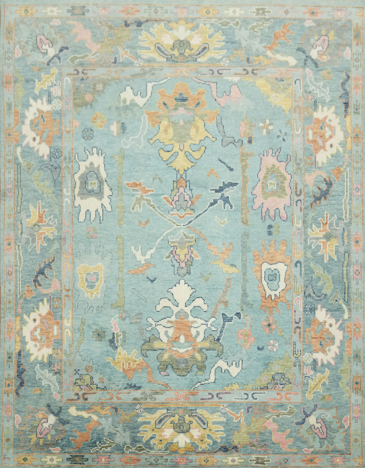 8'x10' Charming Traditional Oushak Rug in Serene Blue Hues and Tones