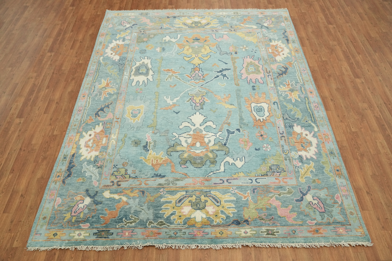8'x10' Charming Traditional Oushak Rug in Serene Blue Hues and Tones