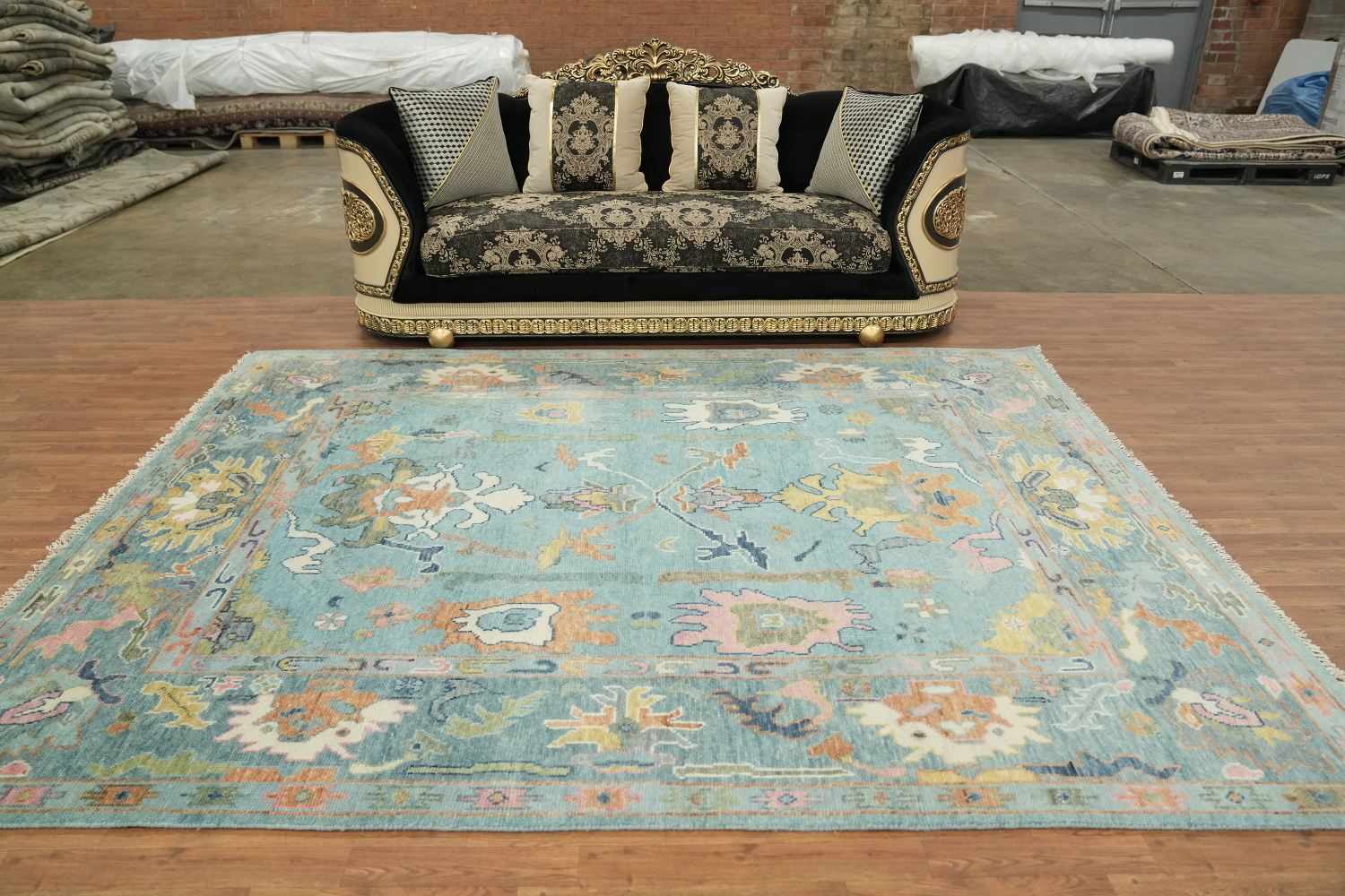 8'x10' Charming Traditional Oushak Rug in Serene Blue Hues and Tones