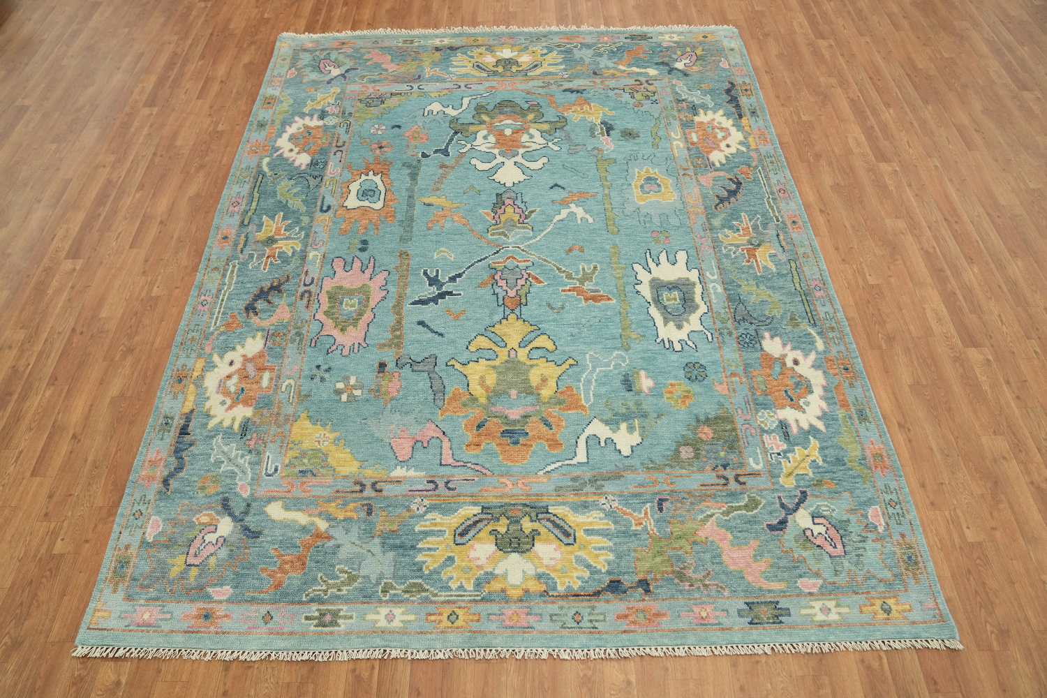 8'x10' Charming Traditional Oushak Rug in Serene Blue Hues and Tones