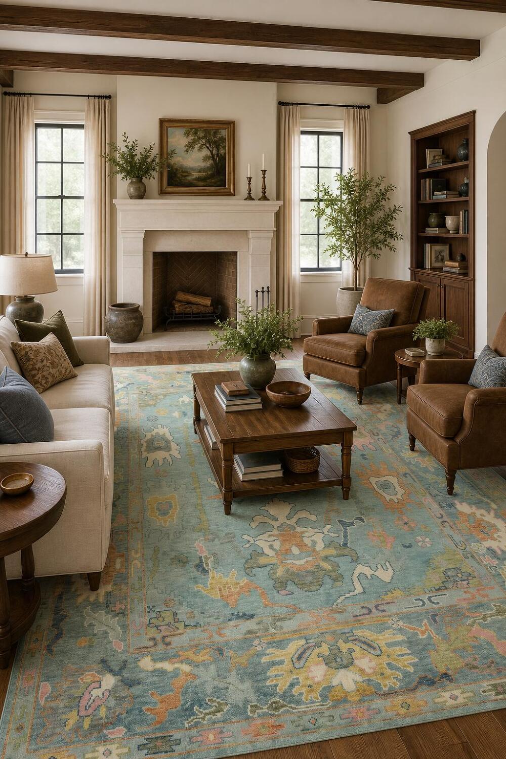 8'x10' Charming Traditional Oushak Rug in Serene Blue Hues and Tones