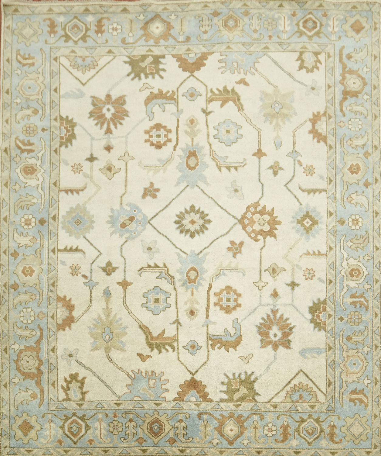 Oushak Hand-Knotted Wool Rug - Traditional 8x10 Cream and Blue