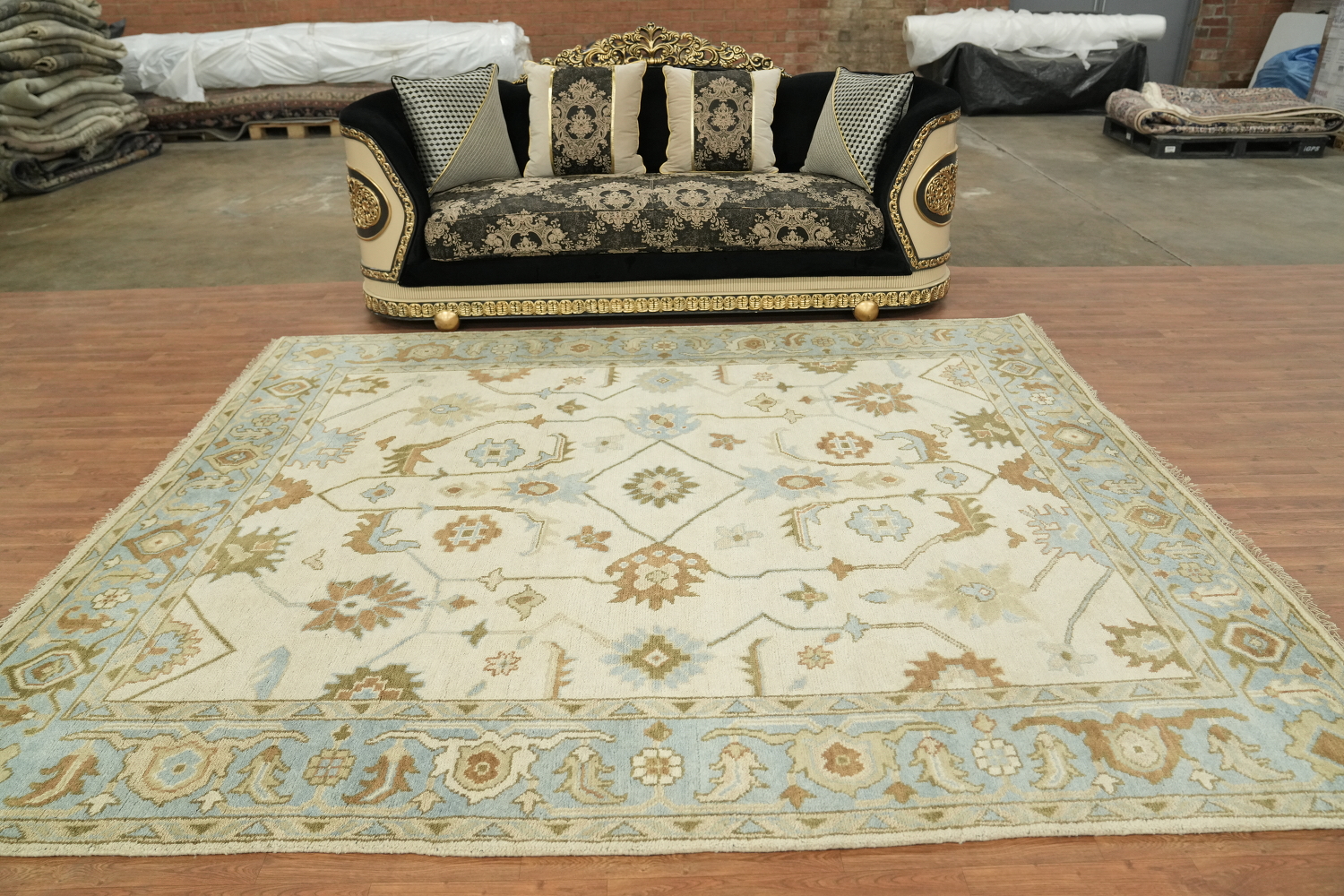 Oushak Hand-Knotted Wool Rug - Traditional 8x10 Cream and Blue
