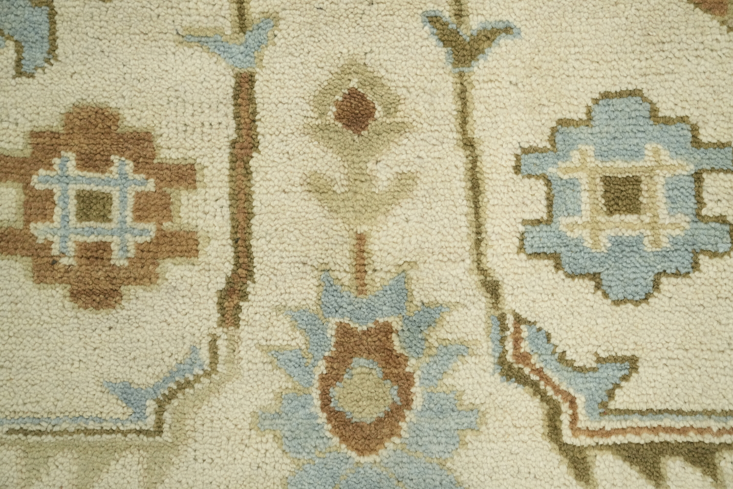 Oushak Hand-Knotted Wool Rug - Traditional 8x10 Cream and Blue