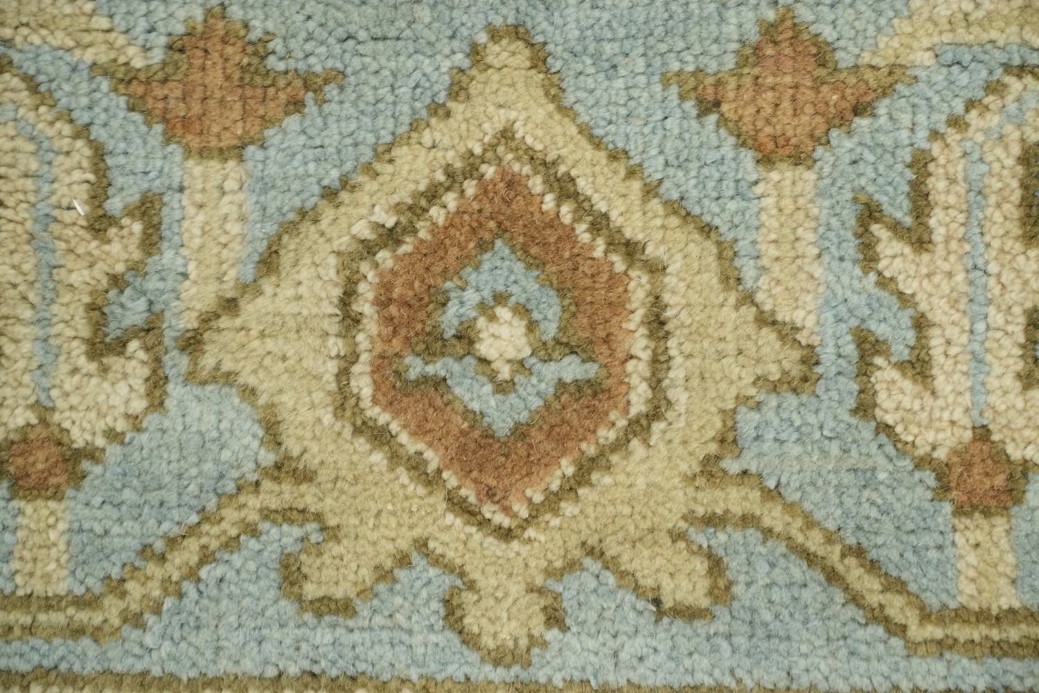 Oushak Hand-Knotted Wool Rug - Traditional 8x10 Cream and Blue