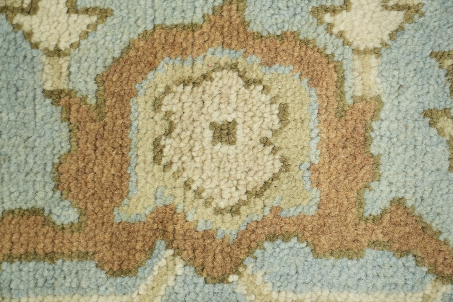 Oushak Hand-Knotted Wool Rug - Traditional 8x10 Cream and Blue