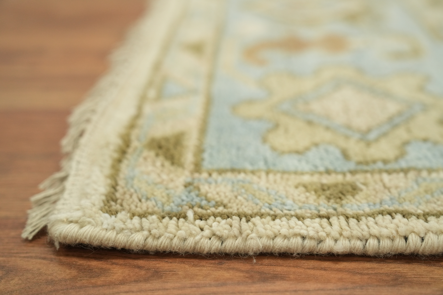 Oushak Hand-Knotted Wool Rug - Traditional 8x10 Cream and Blue