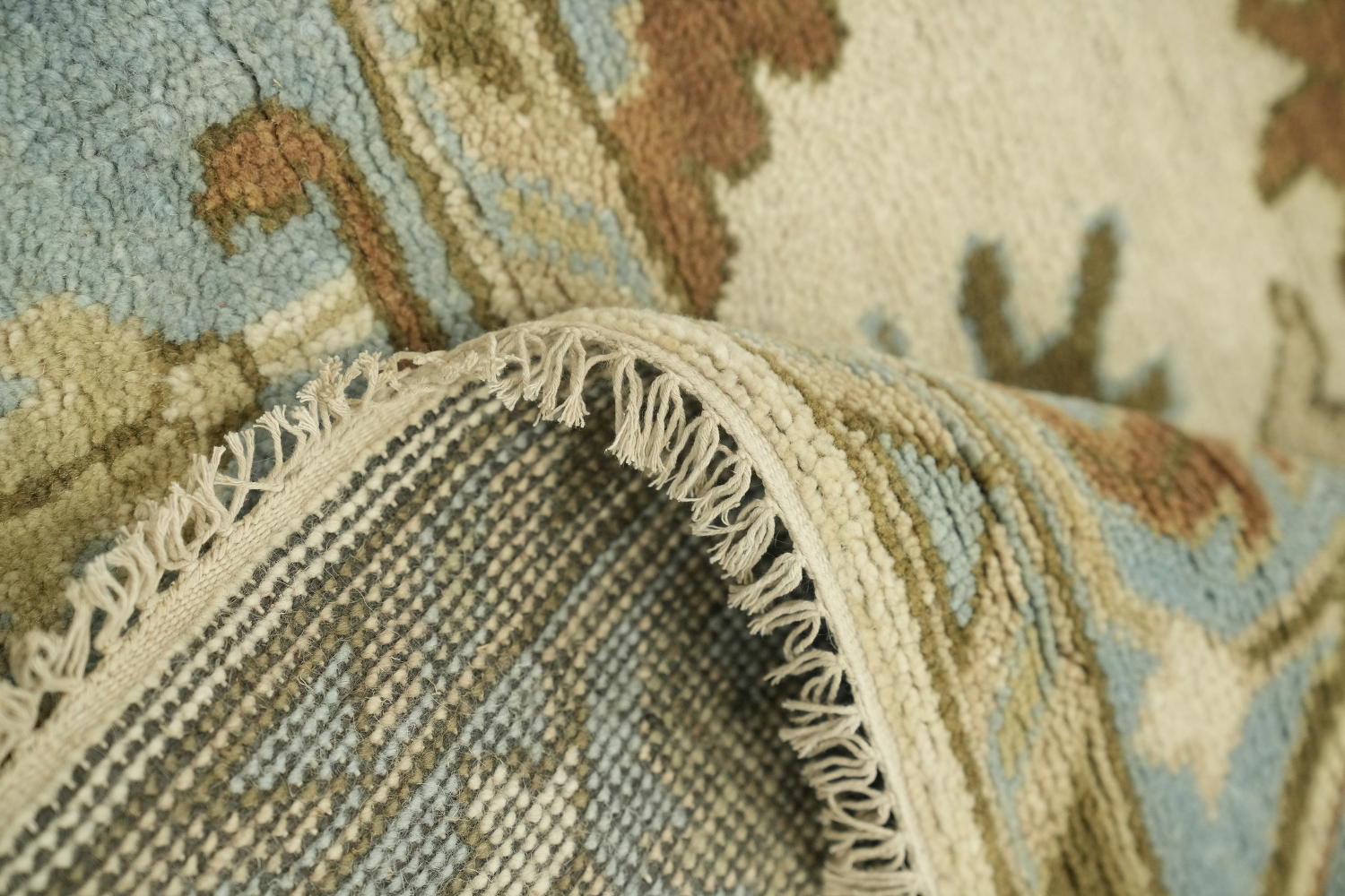 Oushak Hand-Knotted Wool Rug - Traditional 8x10 Cream and Blue