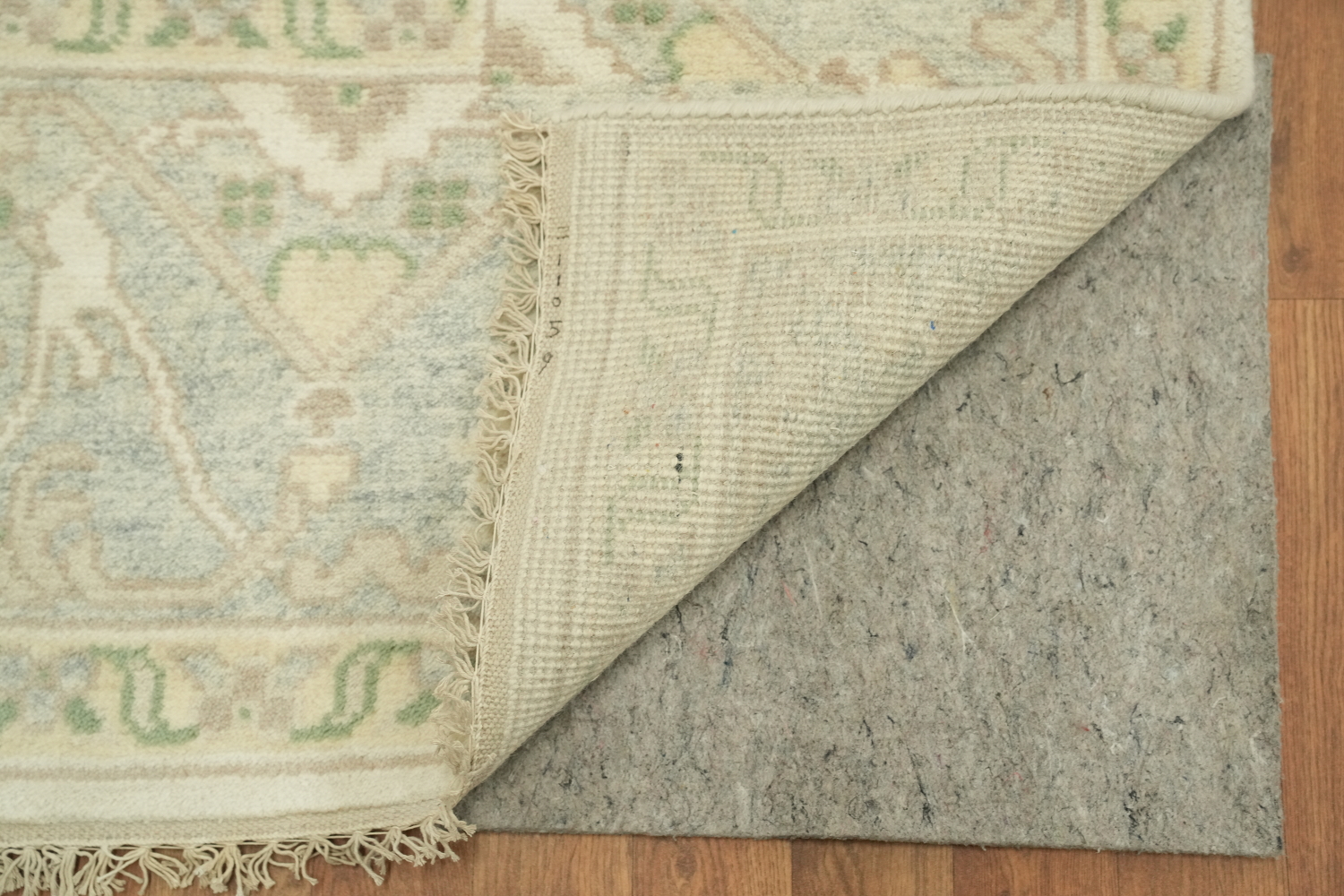 Cream and Blue Soft-Toned Oushak Hand-Knotted Wool Rug 8x10