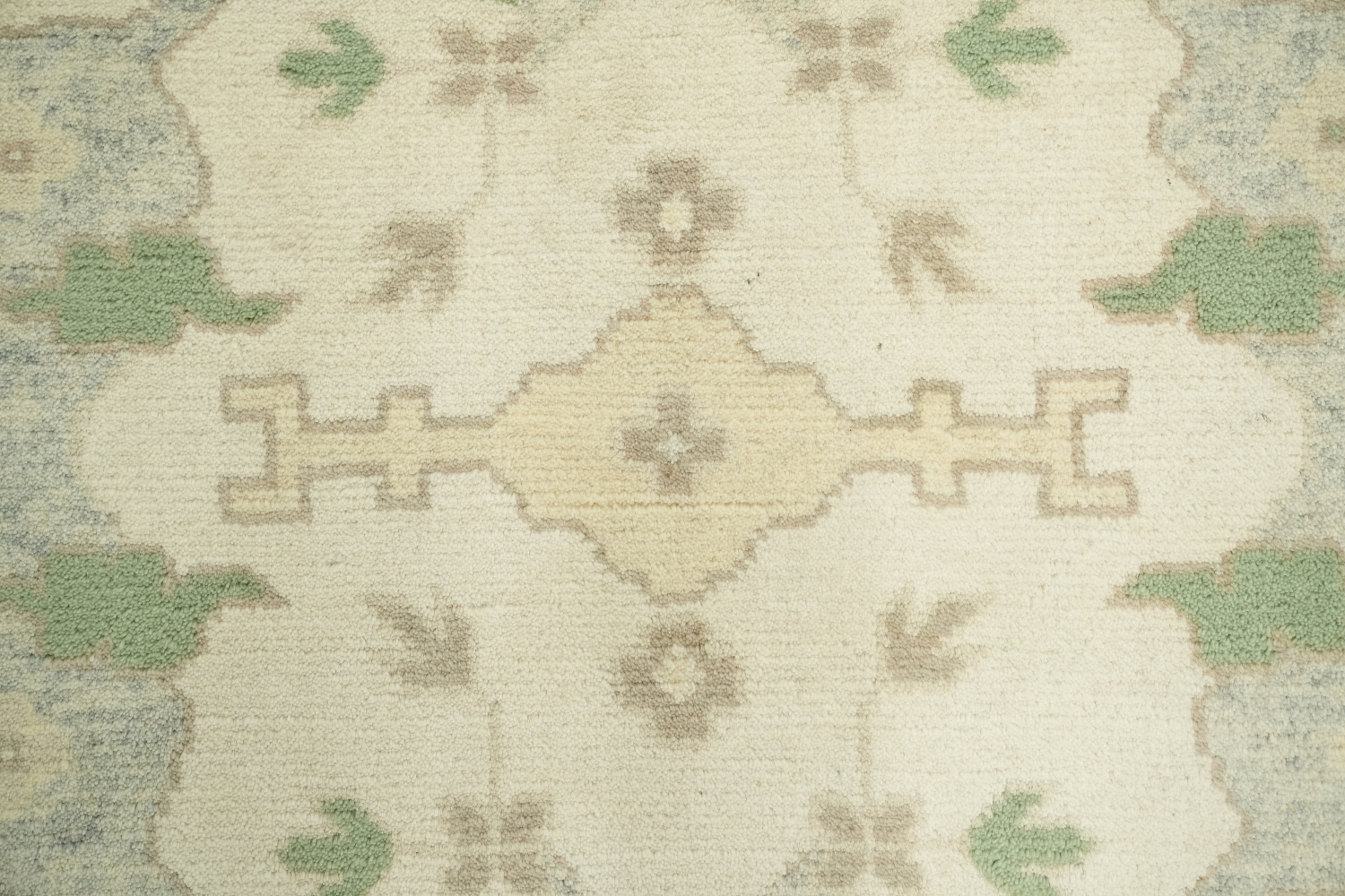 Cream and Blue Soft-Toned Oushak Hand-Knotted Wool Rug 8x10