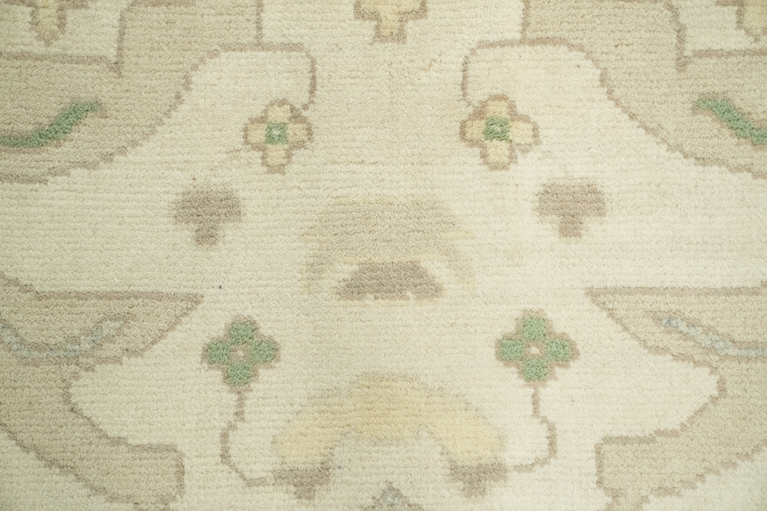 Cream and Blue Soft-Toned Oushak Hand-Knotted Wool Rug 8x10