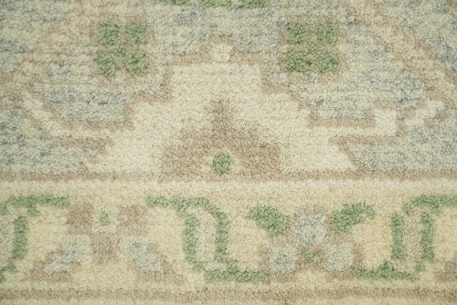 Cream and Blue Soft-Toned Oushak Hand-Knotted Wool Rug 8x10