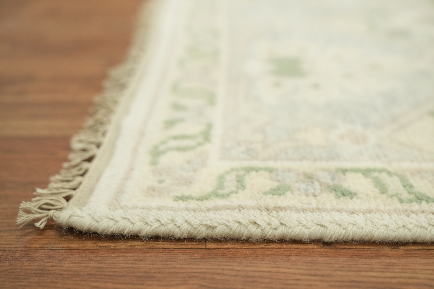 Cream and Blue Soft-Toned Oushak Hand-Knotted Wool Rug 8x10