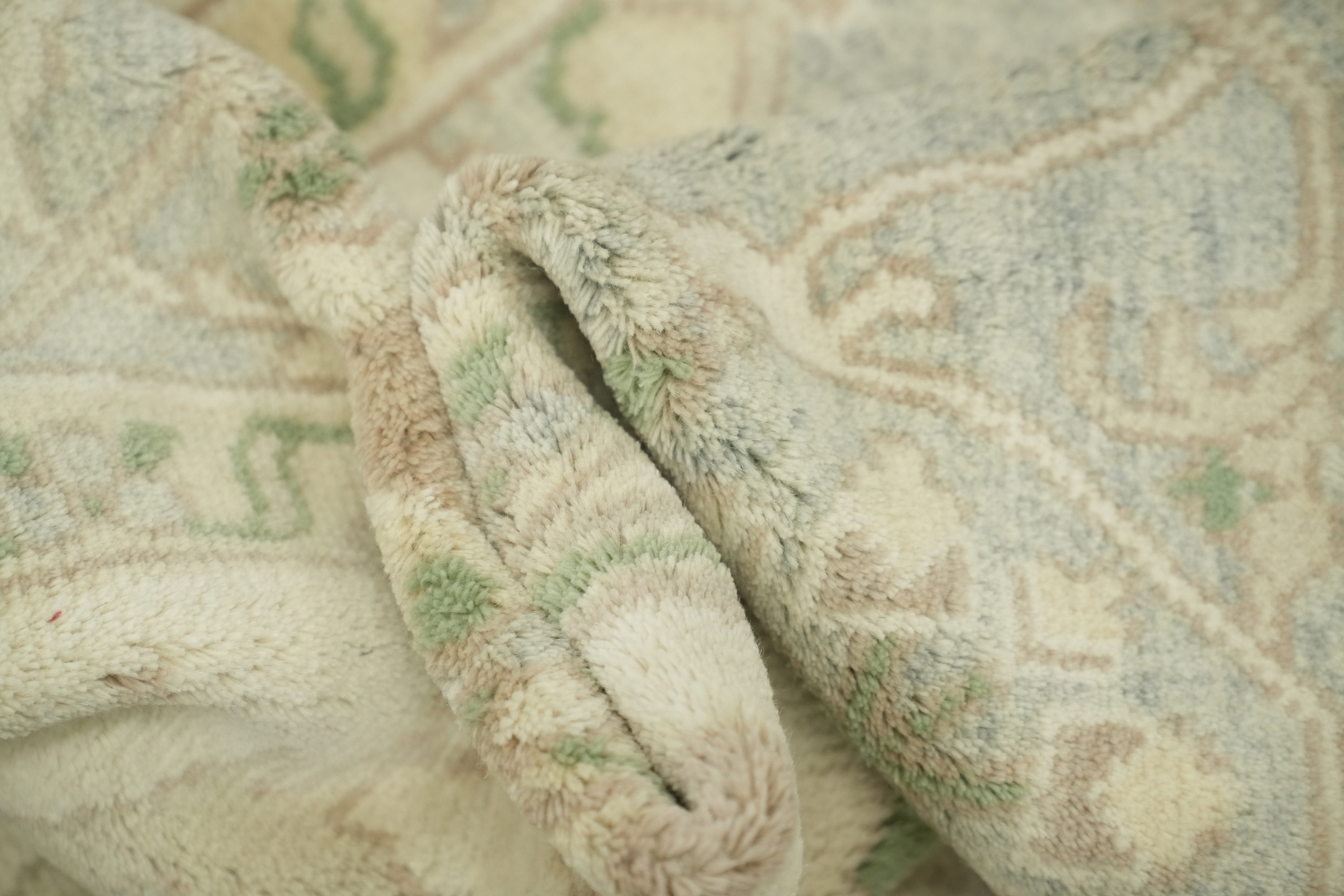 Cream and Blue Soft-Toned Oushak Hand-Knotted Wool Rug 8x10
