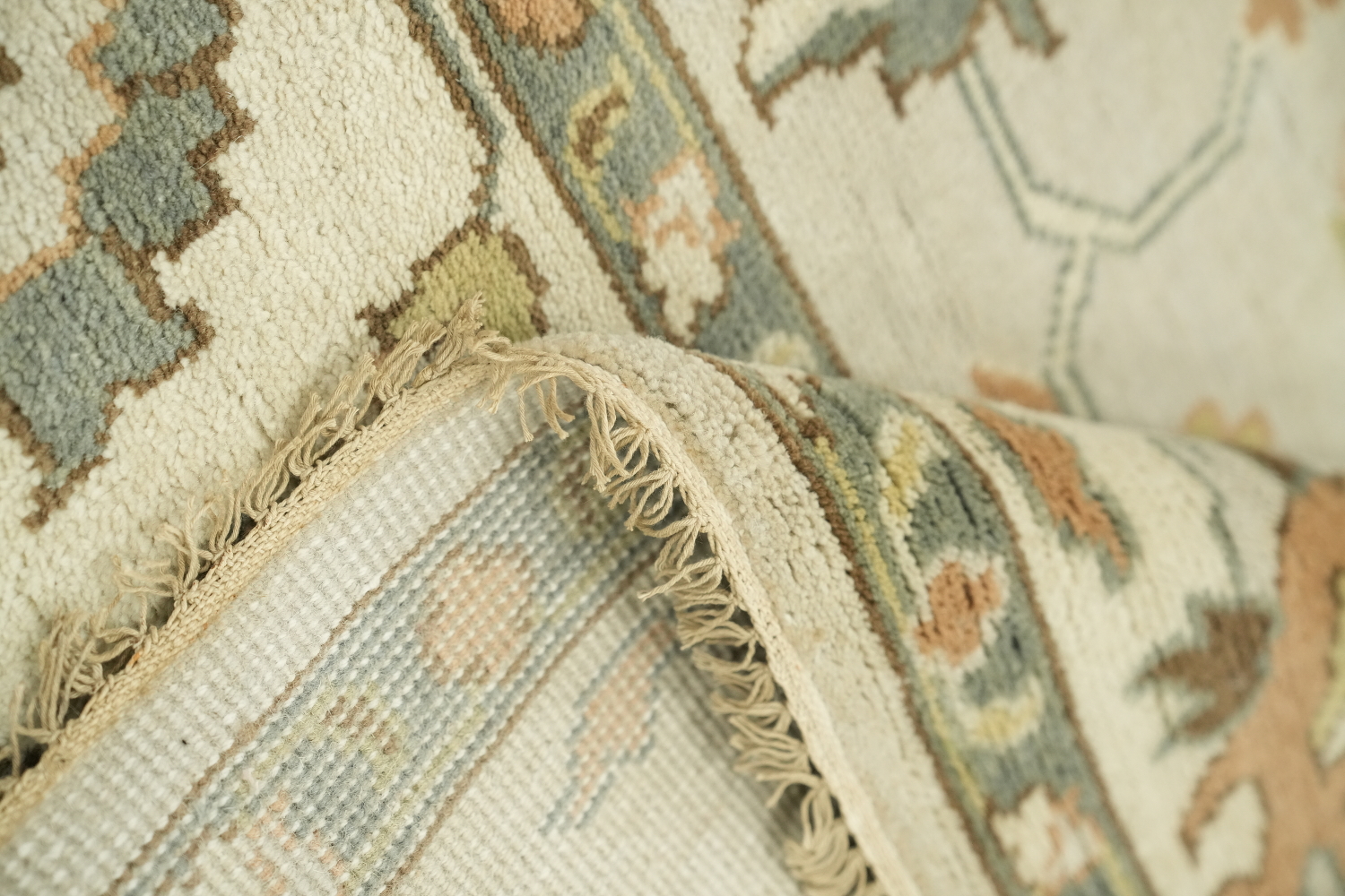 9x12 Luxurious Oushak Oriental Beige and Light Blue Rug with Classic Motifs