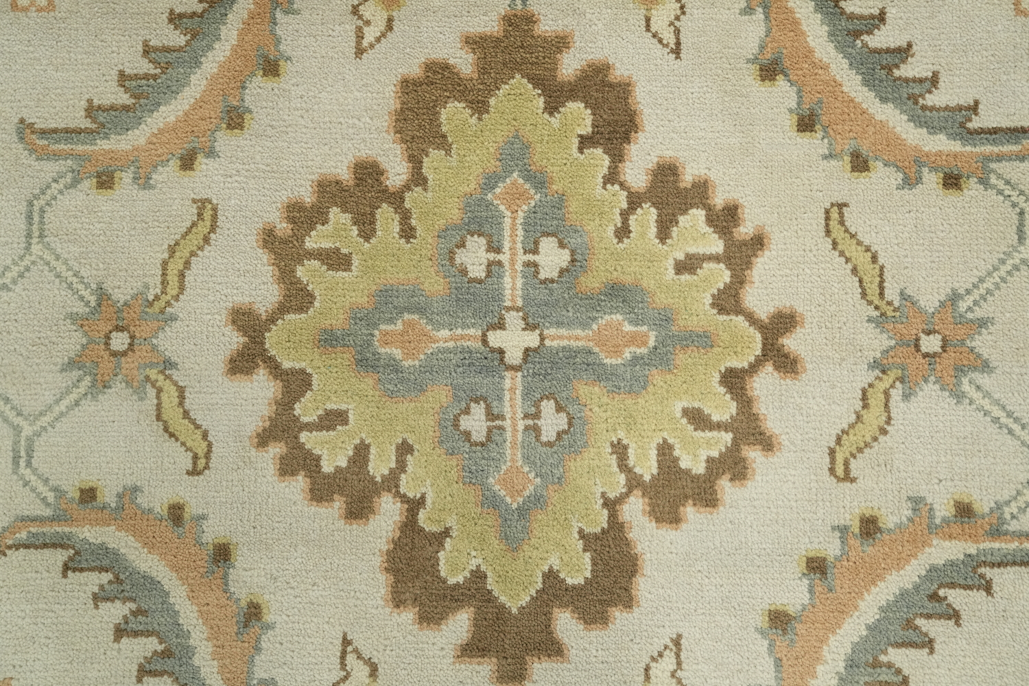 9x12 Luxurious Oushak Oriental Beige and Light Blue Rug with Classic Motifs