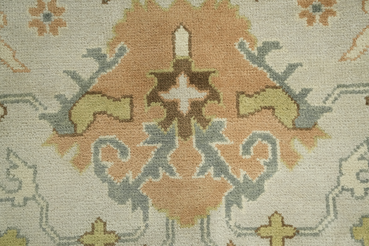 9x12 Luxurious Oushak Oriental Beige and Light Blue Rug with Classic Motifs