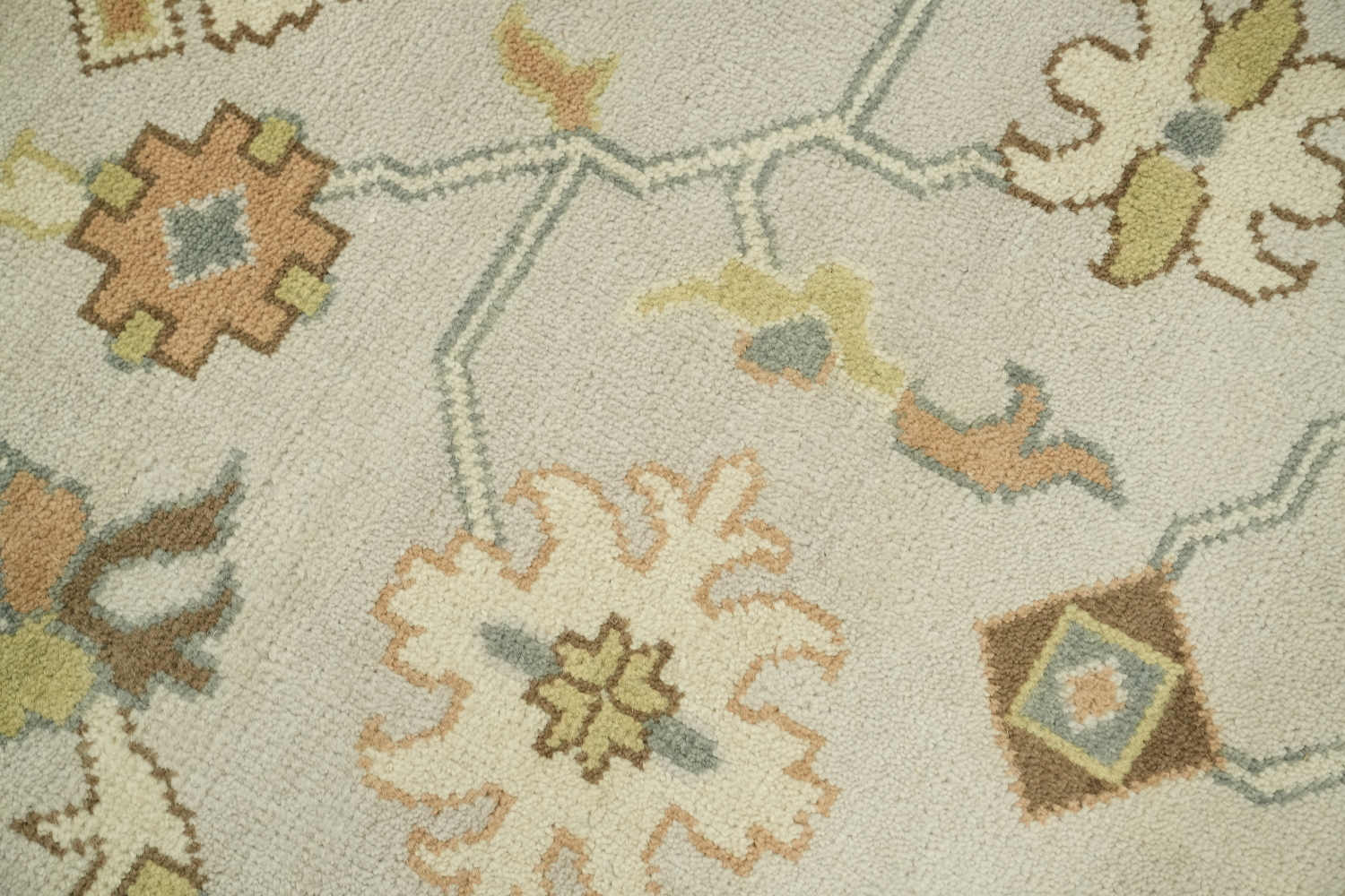 9x12 Luxurious Oushak Oriental Beige and Light Blue Rug with Classic Motifs