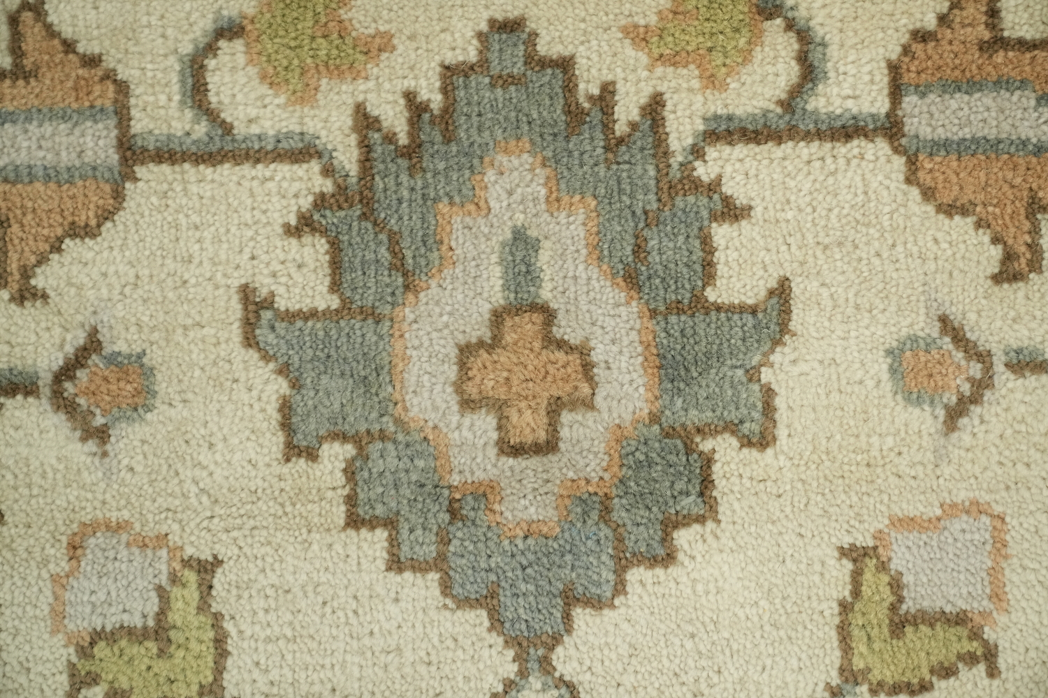 9x12 Luxurious Oushak Oriental Beige and Light Blue Rug with Classic Motifs